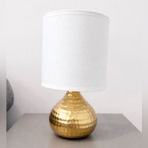 Set of 2 - Copper/Gold Hammered Mini Table Lamps with White Shade - With💡